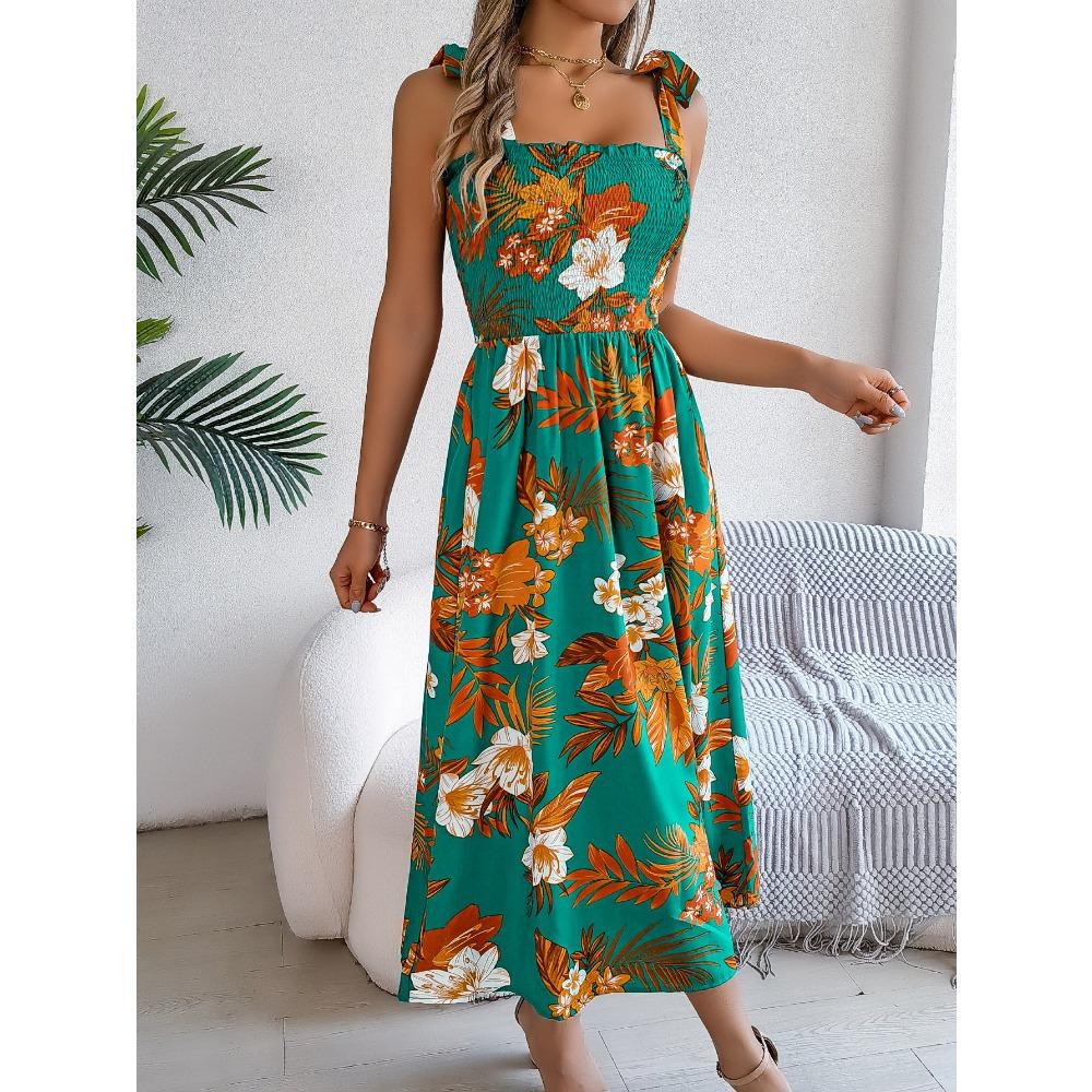 Весенне-летняя юбка-сарафан с цветочным принтом и поясом на завязках, праздничная пляжная длинная юбка, модная женская длинная юбка