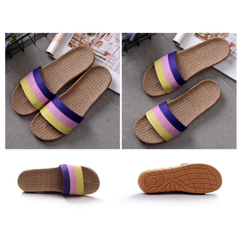 Женские льняные нескользящие летние тапочки на толстой подошве