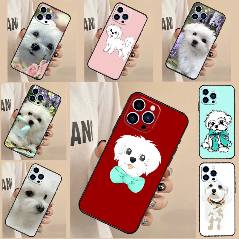 Cartoon Maltese Dog Phone Case For iPhone 17 Air 13 16 15 11 12 14 Pro Max 13 12 mini 15 16 Plus 16e Cover Funda