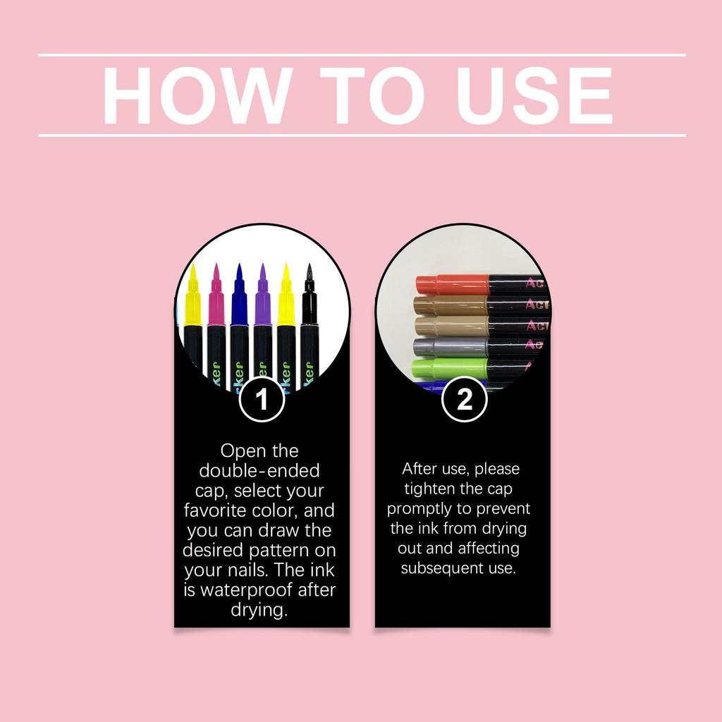 Nymixa Double-Ended DIY Nail Art Pen Set - Hand-Painted Nail Caps & Colored Patterns