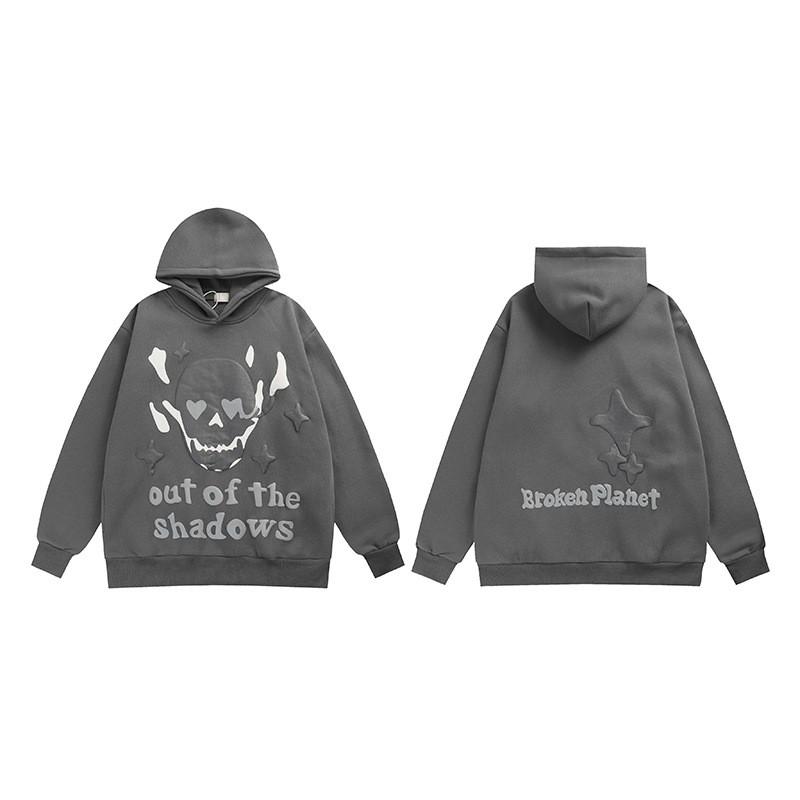 Broken Planet Oversized Hooded Sweatshirt With Puff Print Graphic Streetwear Unisex Casual Pullover Teens