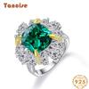 Tancise Jewelry S925 Sterling Silver Ring 10*11 Synthetic Green Tourmaline Luxury Gem Diamond Ring.