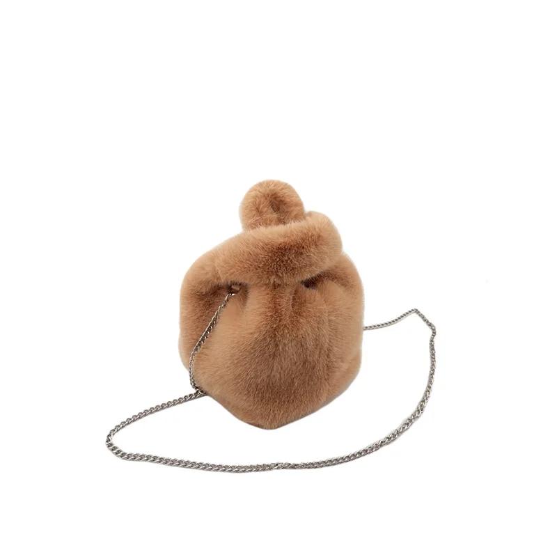 Fluffy Faux Mink Fur Bag Winter Tote Bags for Women Handbags Soft Warm Wrist Bag Chains Shoulder Crossbody Bags Mini Clutch