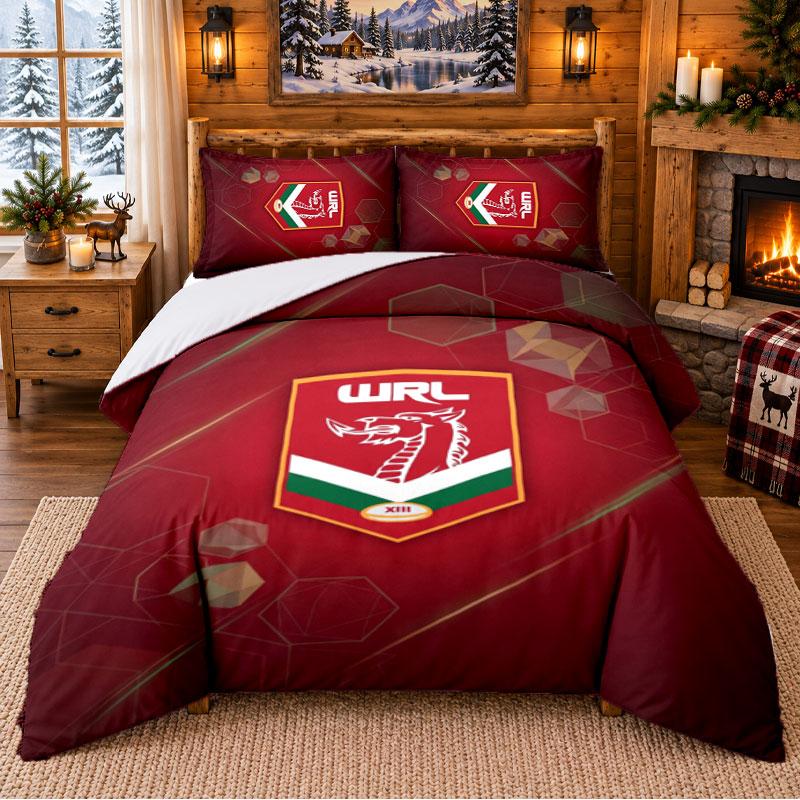 Printed 3Pcs Bedding Set Wales Rugby Pattern Bed Sheet Pillowcase For Bedroom Decor