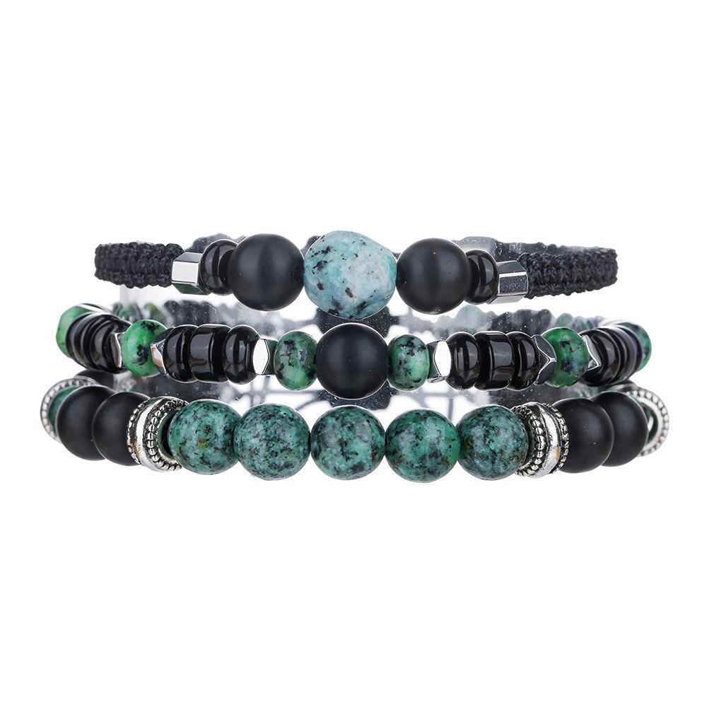 Vacation Style Stacked Bracelet Retro Men's Beaded African Pine Black Agate Woven Elastic Bracelet Women