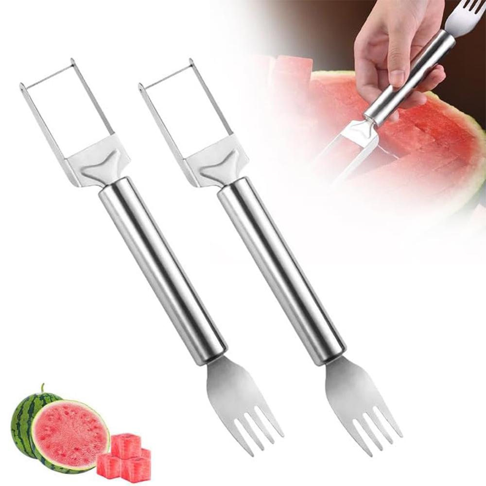 2 шт. 2-в-1 из нержавеющей стали для резки фруктов, вилки для фруктов с двойной головкой, нож-слайсер