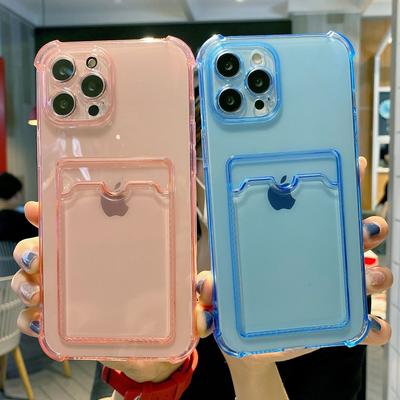 Ударопрочный чехол-кошелек Прозрачный чехол для телефона Для iPhone 14 12 11 13 15 16 17 Pro Max Air Конфетный цвет Прозрачная мягкая задняя крышка