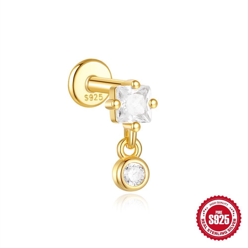 S925 Tremella Decoration Женские серьги-гвоздики из стерлингового серебра с простым темпераментом и маленьким цирконием с плоским дном Серьги-подвески с темпераментом