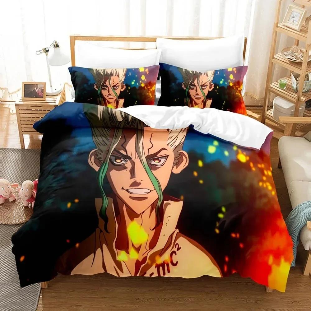 3D Постельное белье с принтом Dr Stone Аниме Пододеяльник Наволочка Комплект постельного белья Простыня Покрывало Размер Full Queen King