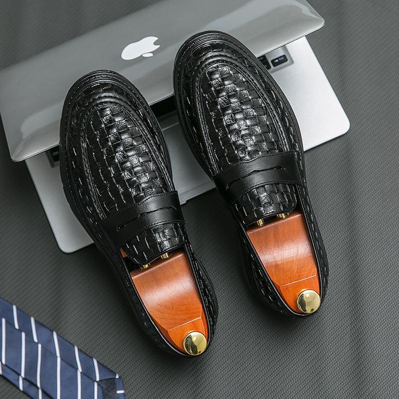 Spring Woven Leather Shoes Black Loafers Men's Luxury Brand Shoes High Quality Moccasin Leather Soft-soled Shoes Casual Shoes