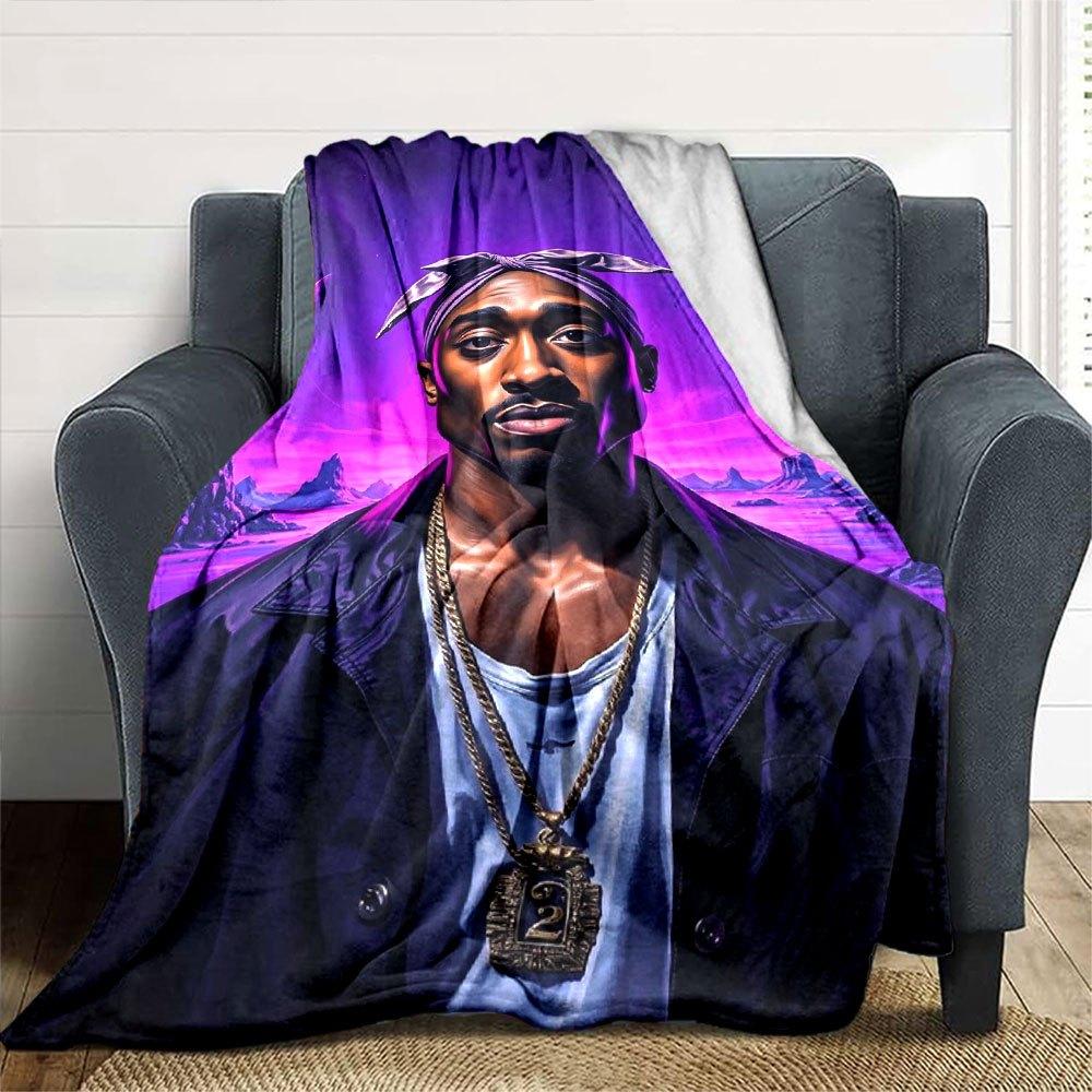 1 шт. Плед в стиле Hip Hop 2Pac, Мягкий, Легкий, Для всех сезонов, Многоцелевой плед для дивана, кровати, офиса и пикников, Французский стиль с культовыми обложками альбомов и цитатами