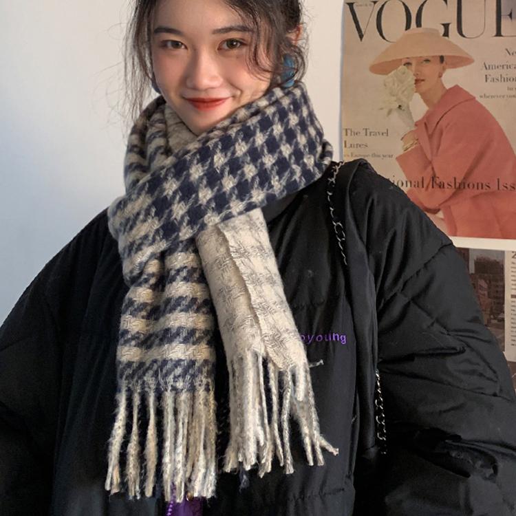 Scarf Female Winter 2024 New Thickened Warm Plaid Shawl Korean Version of Hitchhiking Tassel Neck Unisex