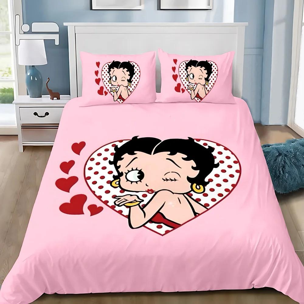 Cartoon 3D Printed Bedding Set B-Bettys Boops Duvet Cover Pillowcase Single/Twin/Full/Queen Size for Fans Bedroom Decor