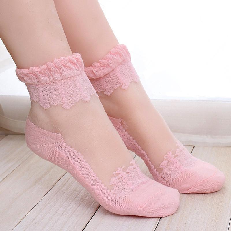 Fashion Women Girl Ultrathin Transparent Lace Socks Short Stockings Beautiful Crystal Silk EMA