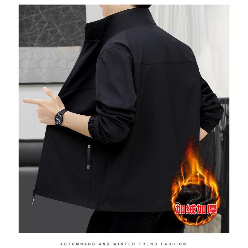 Men S Fleece Lined Stand Collar Jacket Casual Business Warm Outerwear