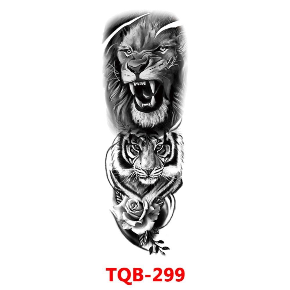 Full Arm Fake Tattoo Sleeve Men and Women Temporary Tattoo Sticker Lion Werewolf Cross Big Arm Tattoo Waterproof