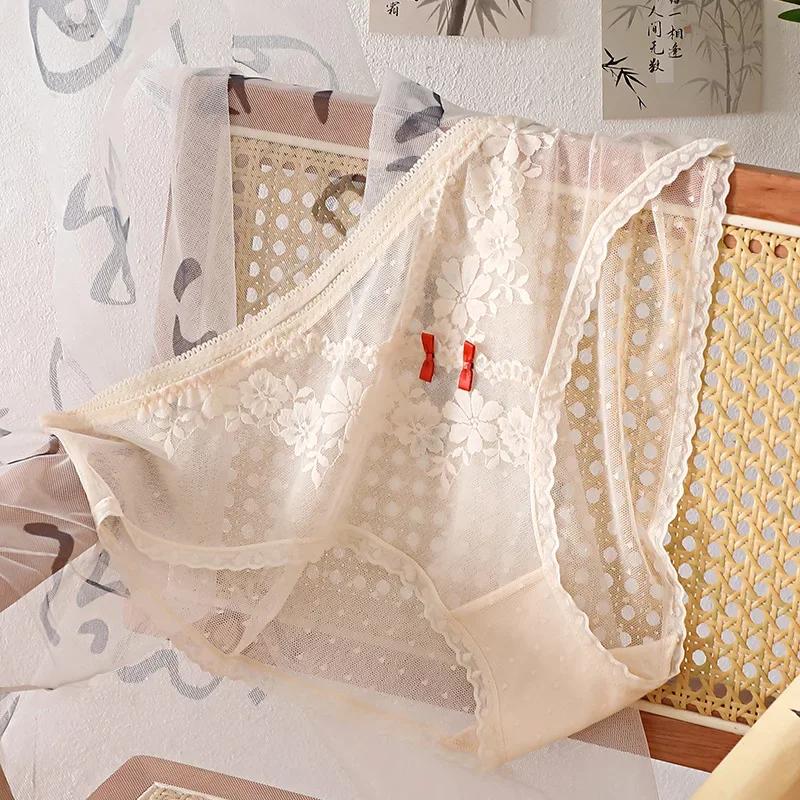 Plus Size Lingerie Sexy Panties Women's Gauze Translucent Lace Underwear Women Court Aristocratic Style Women Bragas Sexy Briefs