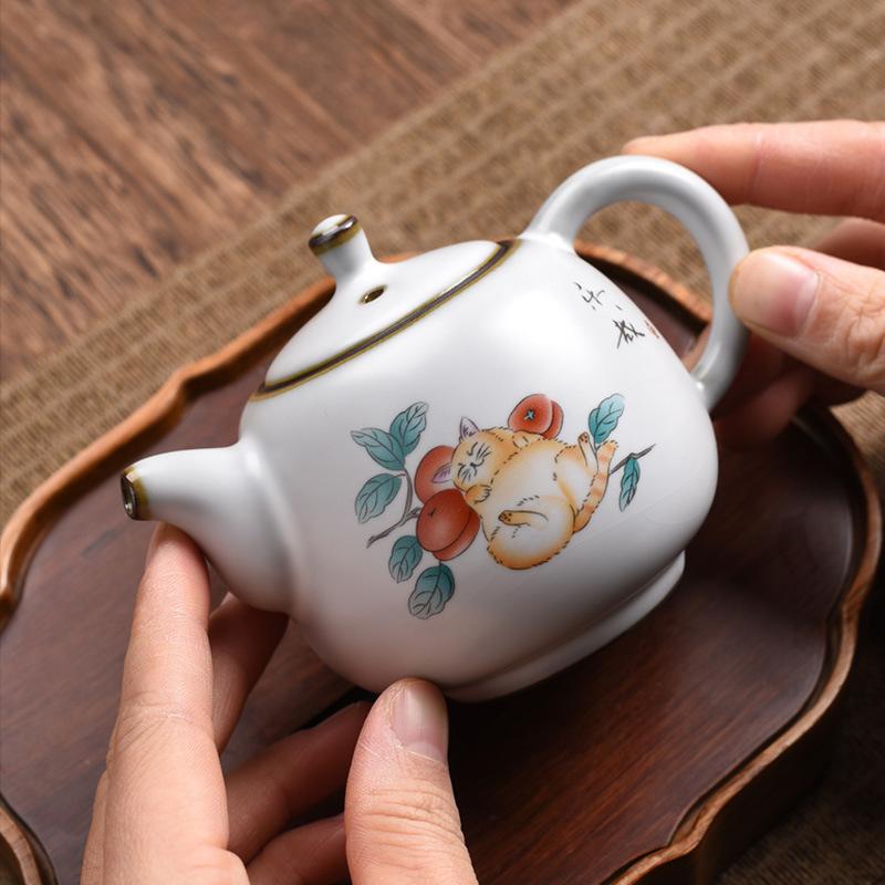 Vintage ceramic opening can raise cute cats household Kung Fu tea sets small teapots soaking teapots single pots