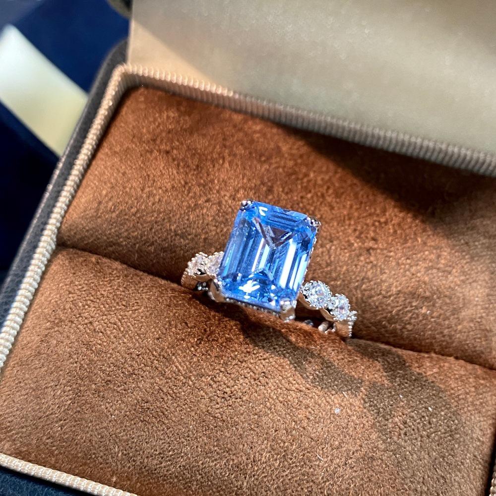 Серебряное кольцо S925 с аквамарином для женщин, европейский и американский стиль