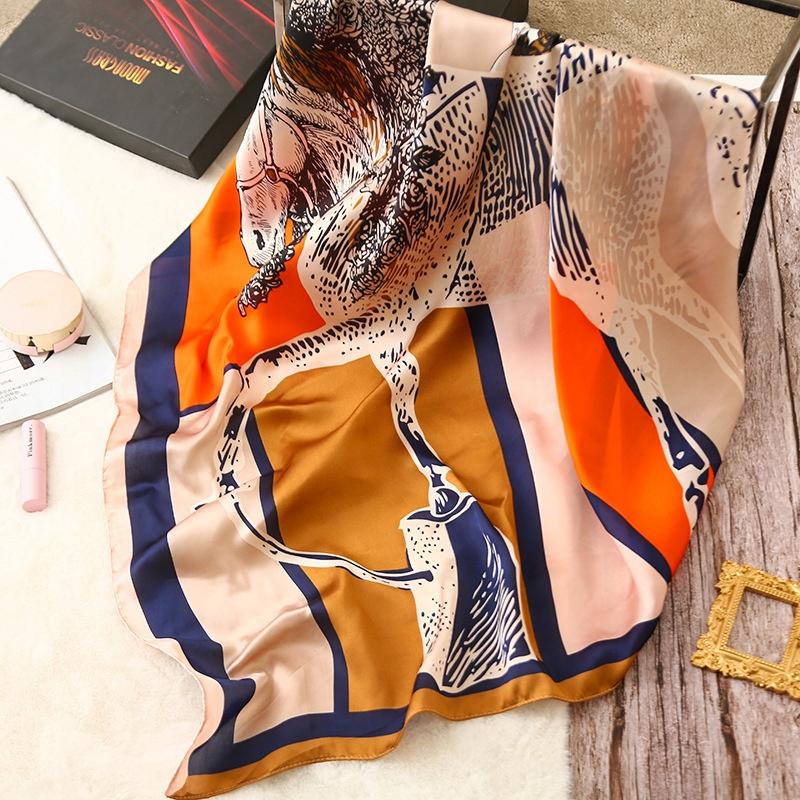 Scarf with print, women' synthetic silk, gift scarf, 70x70