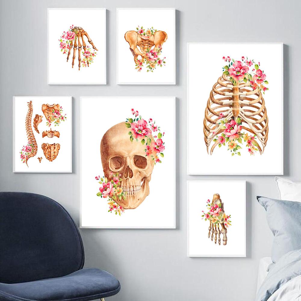 Скелетная система человека Canavs живопись функции скелета плакат с цветочным принтом анатомия человеческого тела настенная картина доктор офисный декор
