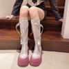 Fashion Mesh boots for women new thin hollow sandals belt buckle thick bottom high knight boots