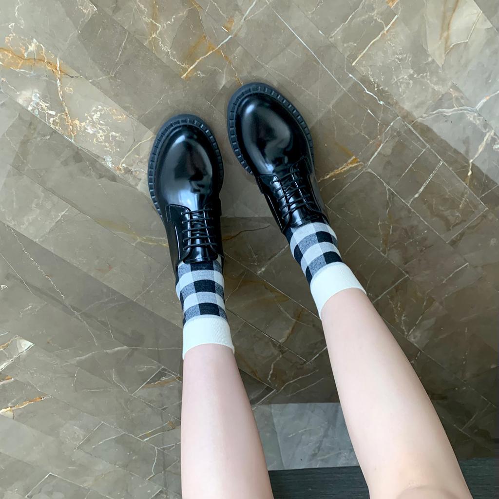 Версия из коровьей кожи~ Виноградная мать те же лоферы на шнуровке в британском стиле Оксфорды на толстом каблуке и толстой подошве Дерби маленькие кожаные туфли женские