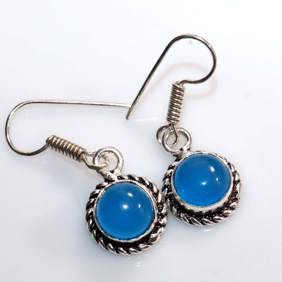 Exclusive Blue Chalcedony 925 Silver Plated Earrings 1.2" Gift For Sister A2C62