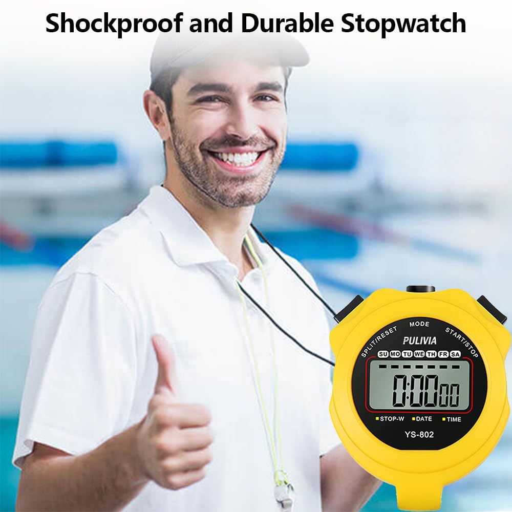 PULIVIA Sports Stopwatch Single Lap Split Digital Stopwatch for Sports Kids and Yellow Timer, Coaches, Swimming, Running,