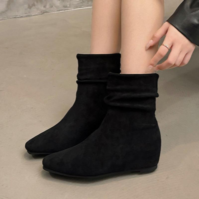 Ботильоны на плоской подошве из замши, теплые женские туфли, зимние брендовые повседневные туфли с квадратным носком, челси 2025 года, трендовые зимние ботинки на низком каблуке Mujer Zapatos