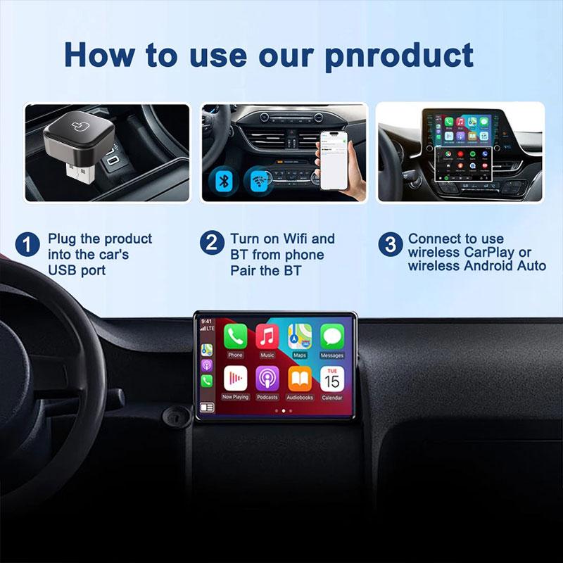 2 in 1 Wireless CarPlay Adapter&Android Mini Auto Wireless Adapter 5Ghz WiFi Type-C/USB Plug & Play Carplay Wireless Adapter
