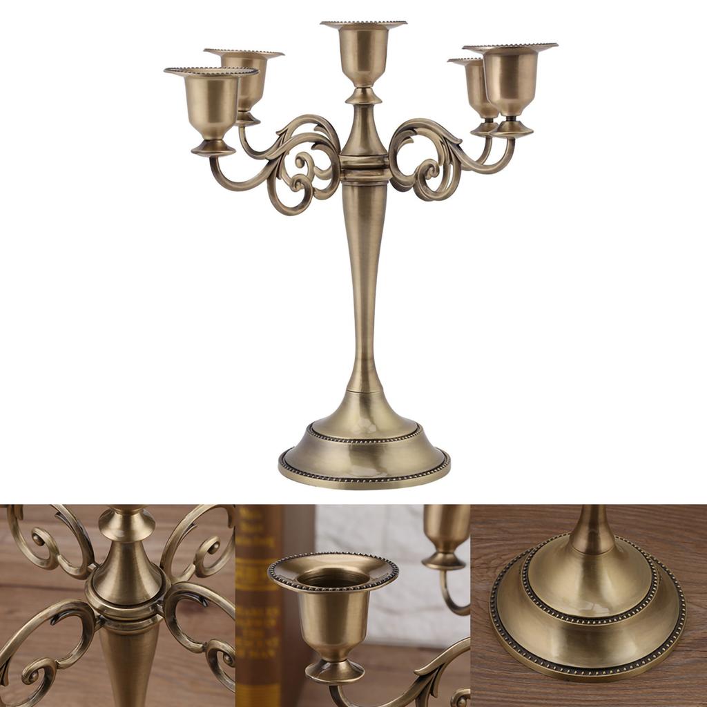 5 Arms Alloy Candle Holder European Style Candelabra Wedding Candlestick Home Decor Bronze