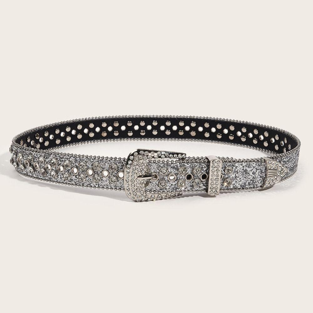 Y2K Блестящий Пояс из ПУ Кожи Пояс на Талию Ретро Пояса со Стразами Мужские