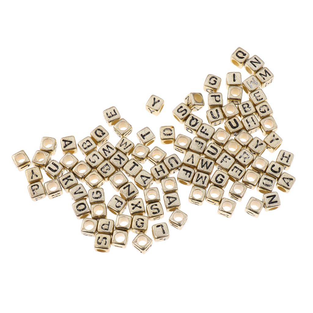 100x Assorted Metallic Acrylic Alphabets Letter Cube Beads Pony Beads Silver