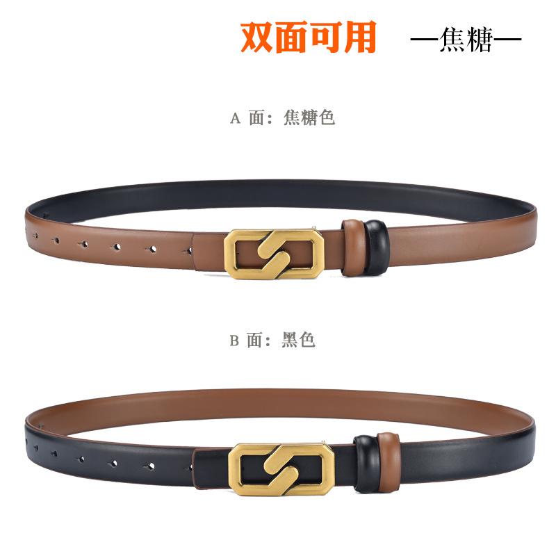 Belt Women'S Real Cowhide Women'S Smooth Buckle Belt Women'S Decorative Suit Belt Waist