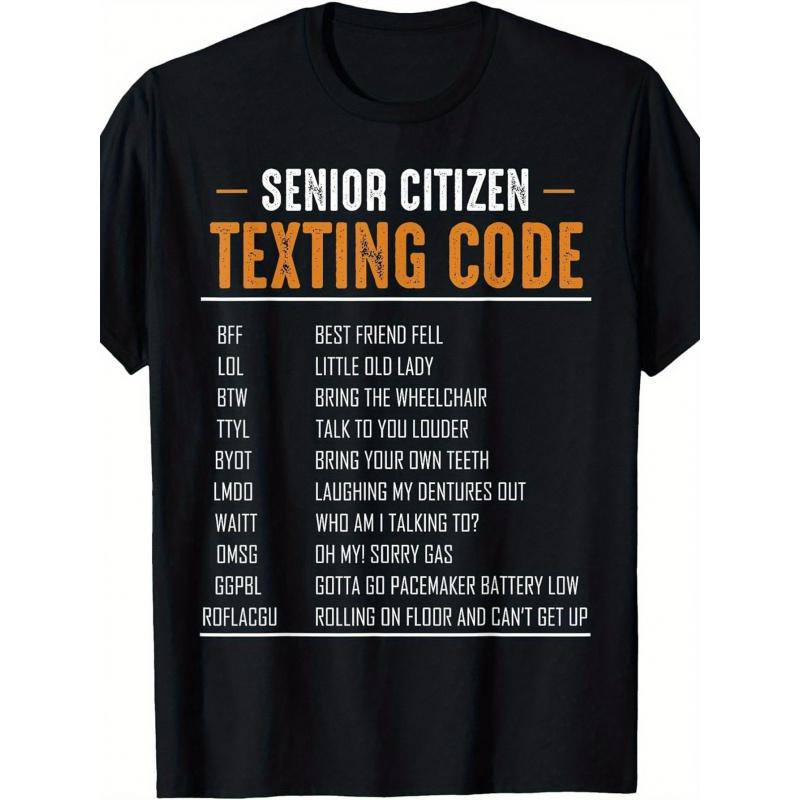 Funny Senior Citizen Texting Code T-Shirt for Grandparents - 100% Cotton Loose Fit Short Sleeve Shirt with Smartphone Slang Guide (BFFLMDOOMG) - Gift