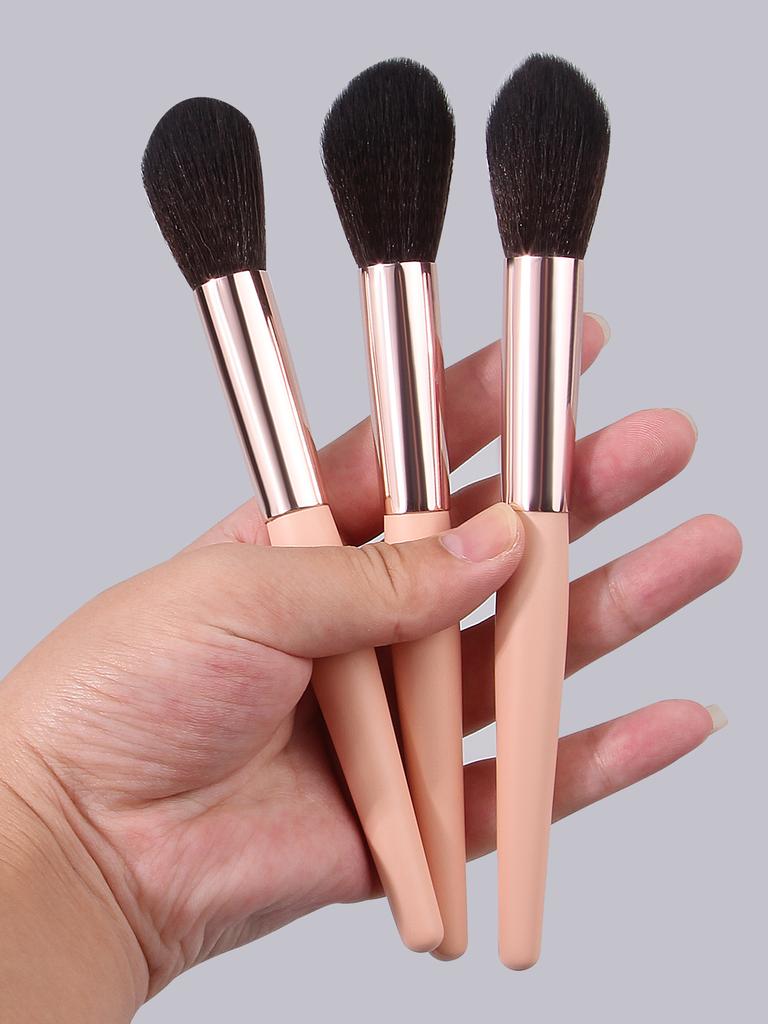 3PCS High-end Wooden Handle Imitation Animal Hair Blush Brush, Highlighter Brush, Contour Brush, Portable Beginner Makeup Brush