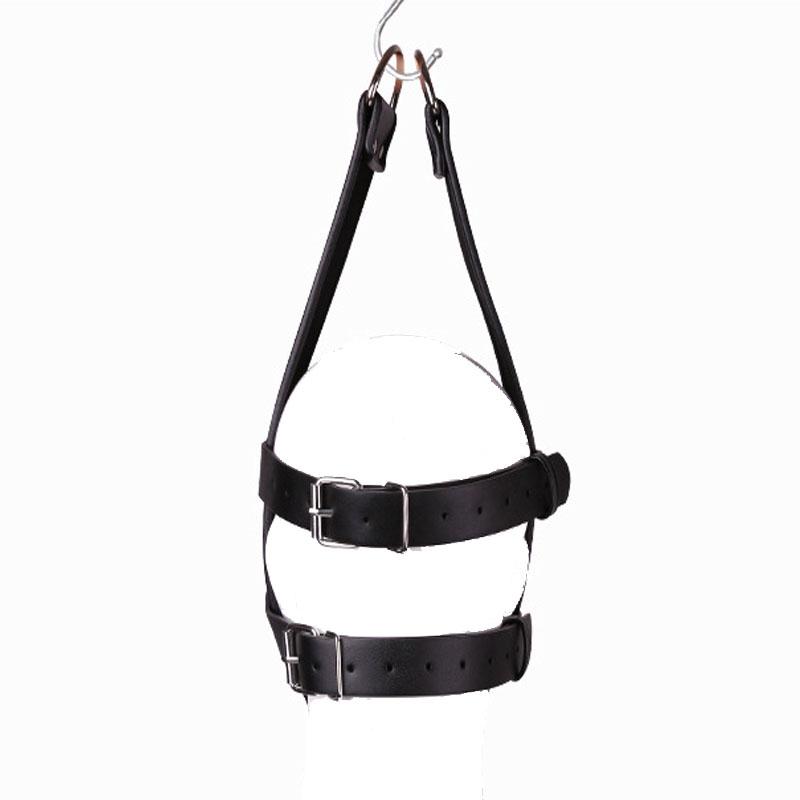 BDSM Bondage Leather Head Suspension Harness Mask,Fetish Hanger Ring Hood SM Adult Game Slave Restraint Headgear,Couple Sex Toys