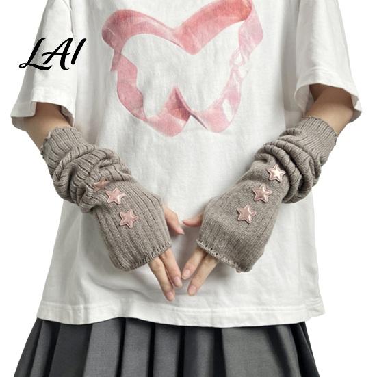 Темные Готические Модные Перчатки Звездная Вязка Нарукавники Без Пальцев для Женщин Девушек Лолита Повседневная Одежда Стиль Рукавов Полосатые Вязаные Крючком Косплей Костюм