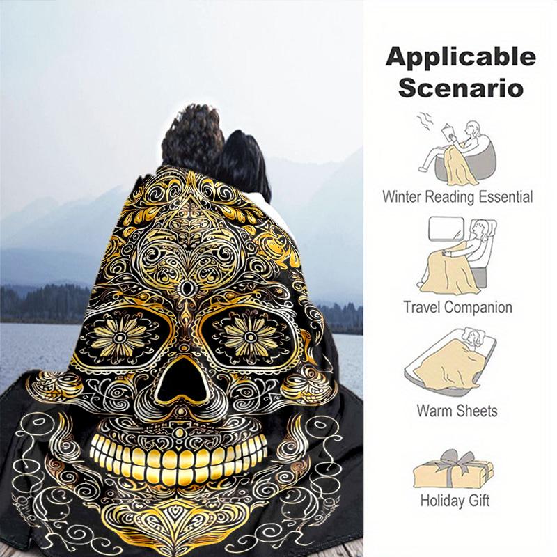 1pc skull pattern blanket, all season lightweight home office outdoor nap multifunctional blanket