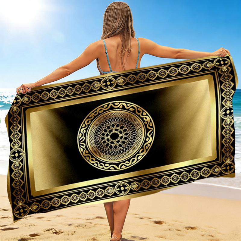 1Pc Golden Ornamental Beach Towel, Quick Dry, Multi-Use for Beach Pool Gym Yoga Home Travel, Christmas, Halloween, Xmas Gift M928854