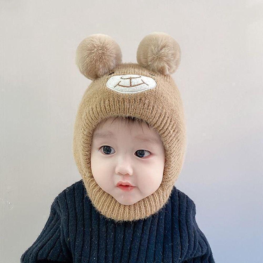 Neck Cover Baby Knitted Hat Keep Warm Bonnets Cute Bear Earflap Hat Toddler Boy Girl