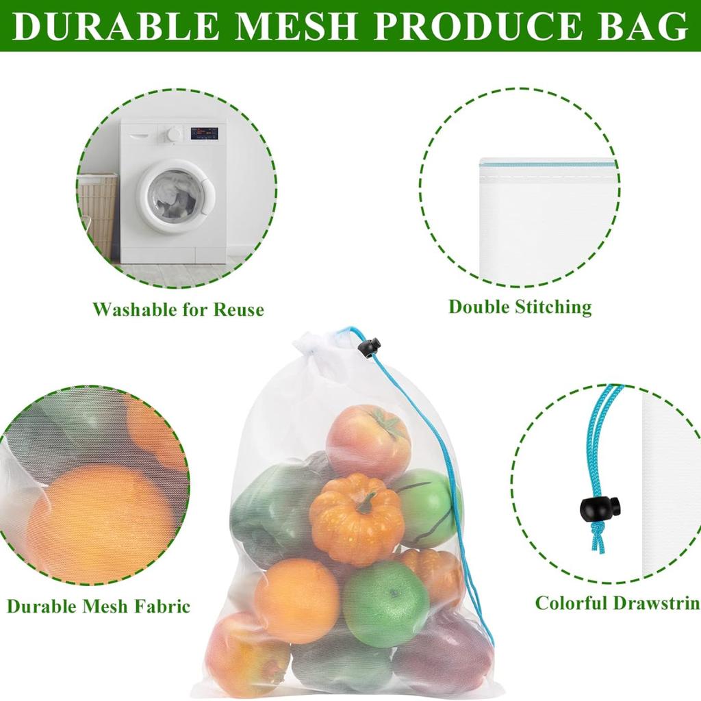 Многоразовые сетчатые пакеты для продуктов — моющиеся пакеты для продуктов — 12 красных маленьких размеров (8 дюймов х 12 дюймов) Прозрачные сетчатые пакеты для хранения фруктов, овощей, игрушек