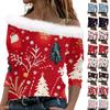 Women's Christmas Snowflake Print Long Sleeve Twill Pullover Collar Top