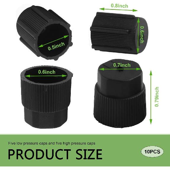 WZP 10PCS Car AC Service Valve Cap Kit, 13mm Low & 16mm High Pressure Cap | Leak-Proof Air Conditioning Sealing Caps, A/C Low Pressure Port Cap