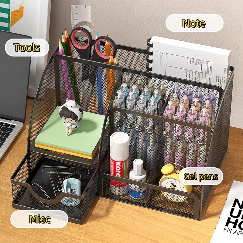 1 настольный органайзер, органайзер для канцелярских принадлежностей, настольный держатель для карандашей, сетчатый канцелярский дневник, 7 отделений и мини-ящиков, многоцветный