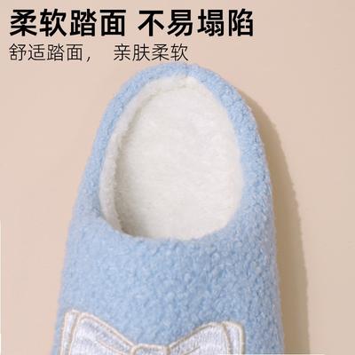 Новый бант осень и зима мужские и женские пара хлопковые тапочки домашние комнатные милые толстоподошвенные махровые вышитые нескользящие тапочки