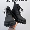 Martin boots men's autumn and winter high-top black men's British style thick-soled heightening locomotive medium-top short boots 22728-A