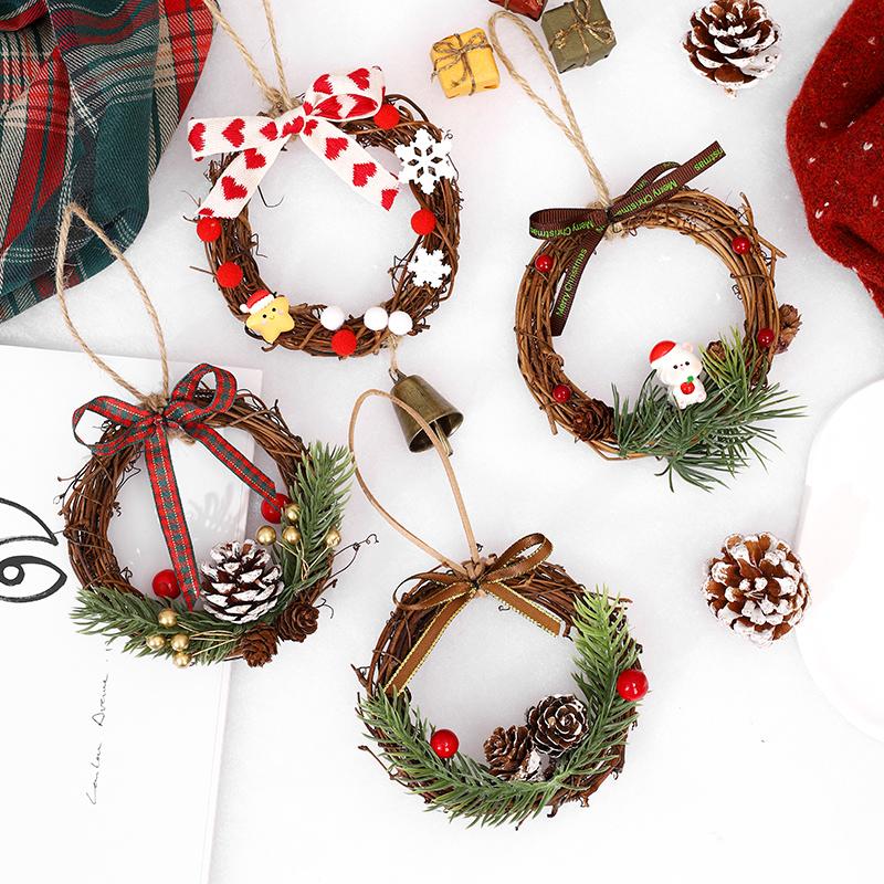 Рождественская гирлянда из ротанга, кольцо из ротанга, подвесные украшения для дверей, гирлянда из сосновых шишек, украшение для дома, праздничная сцена