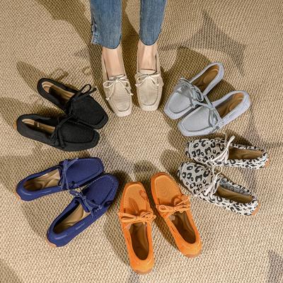 Модные женские туфли с квадратным носком, вязаные однотонные, удобные, с бантом, на мягкой подошве, обувь с принтом «бобы», леопардовым принтом